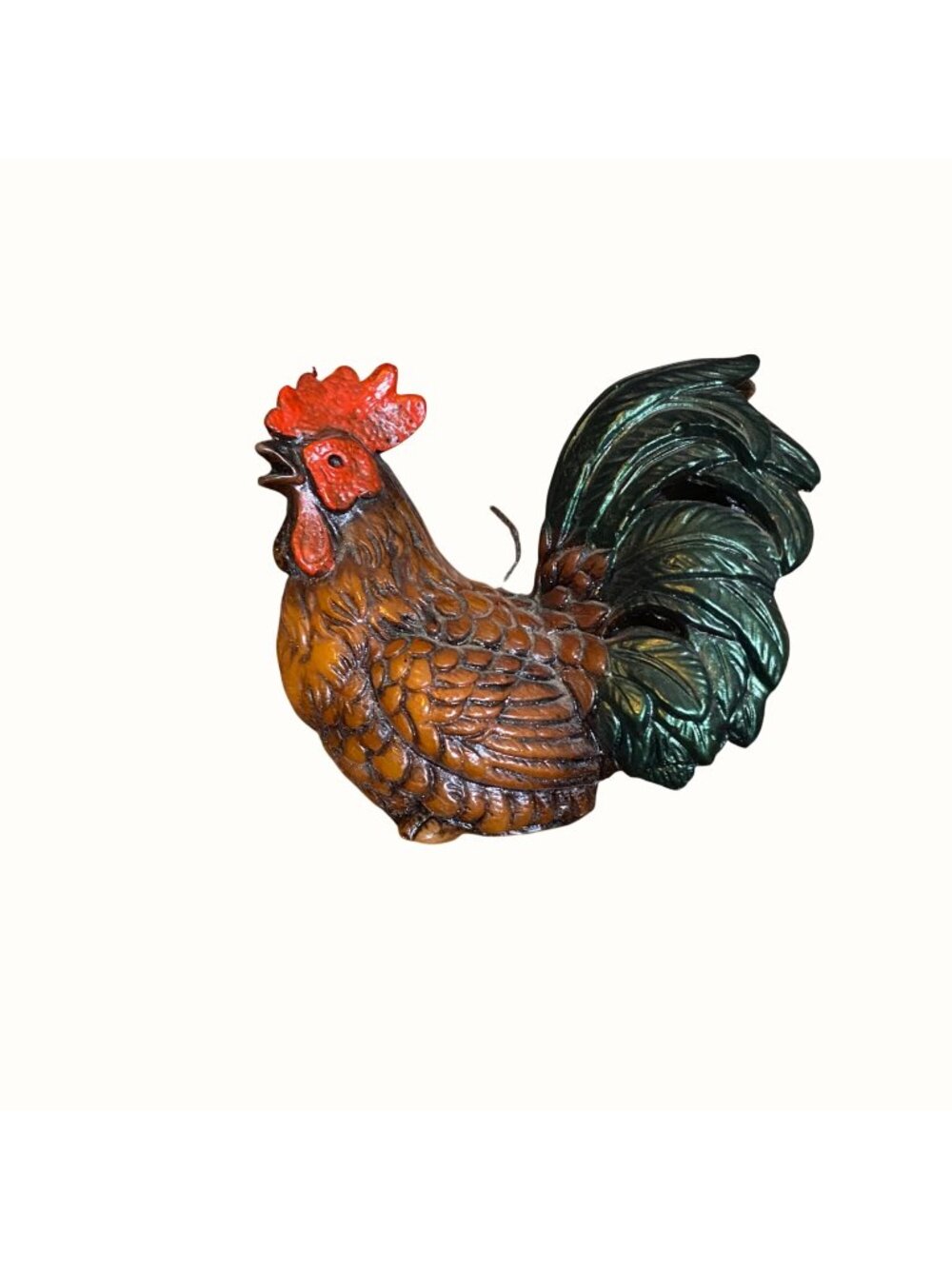Resin Rooster Candle Holder Rustic Farmhouse Décor Hand-Painted Brown & Green Fi